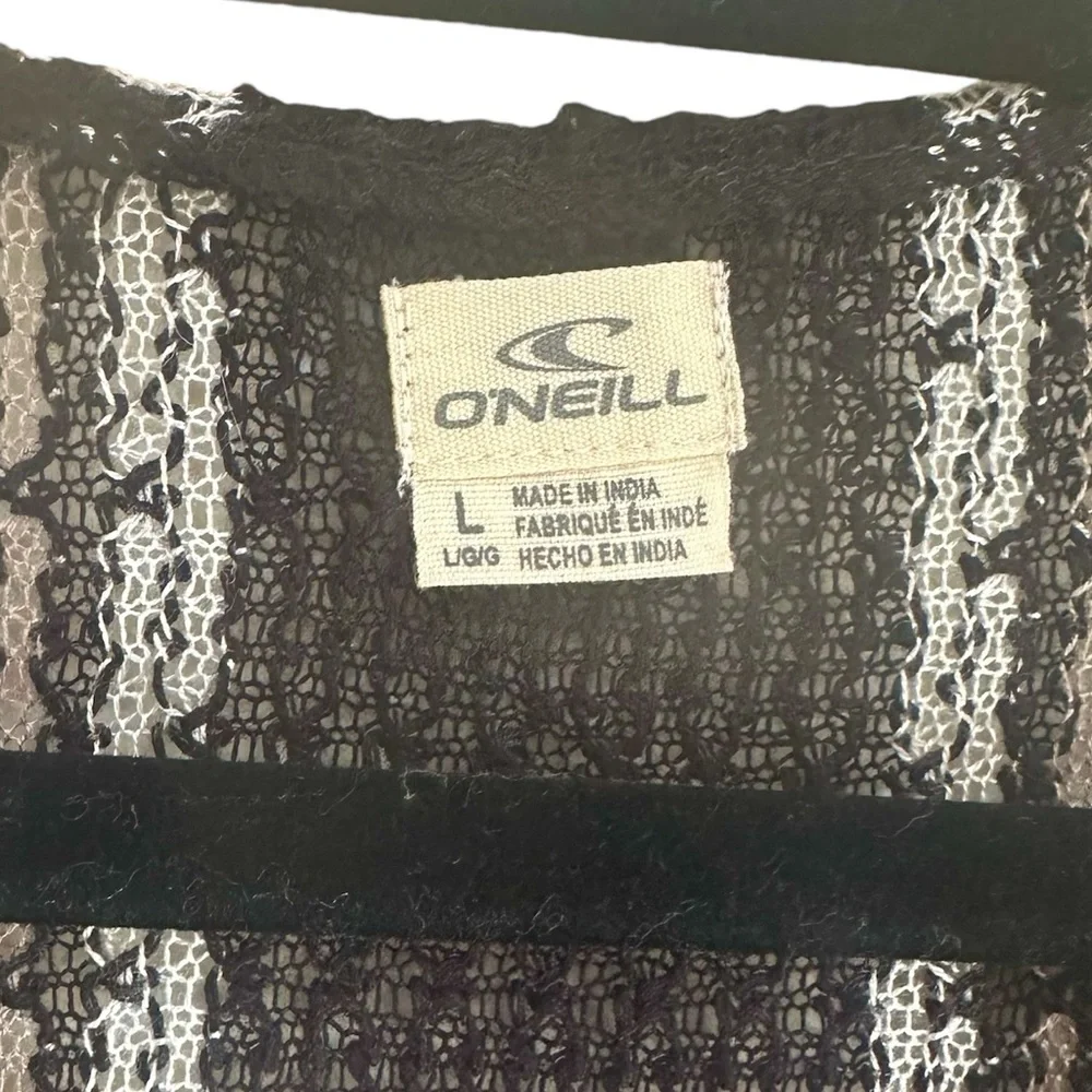 ONEIL Black White Brown Striped Open-Front Knit Cardigan Long Sleeves in Large - Picture 5 of 7